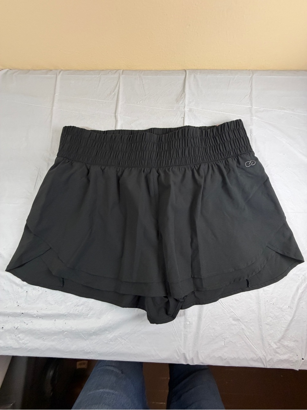 Women's‎ Black Layered Athletic Shorts with Wide Ruched Waistband